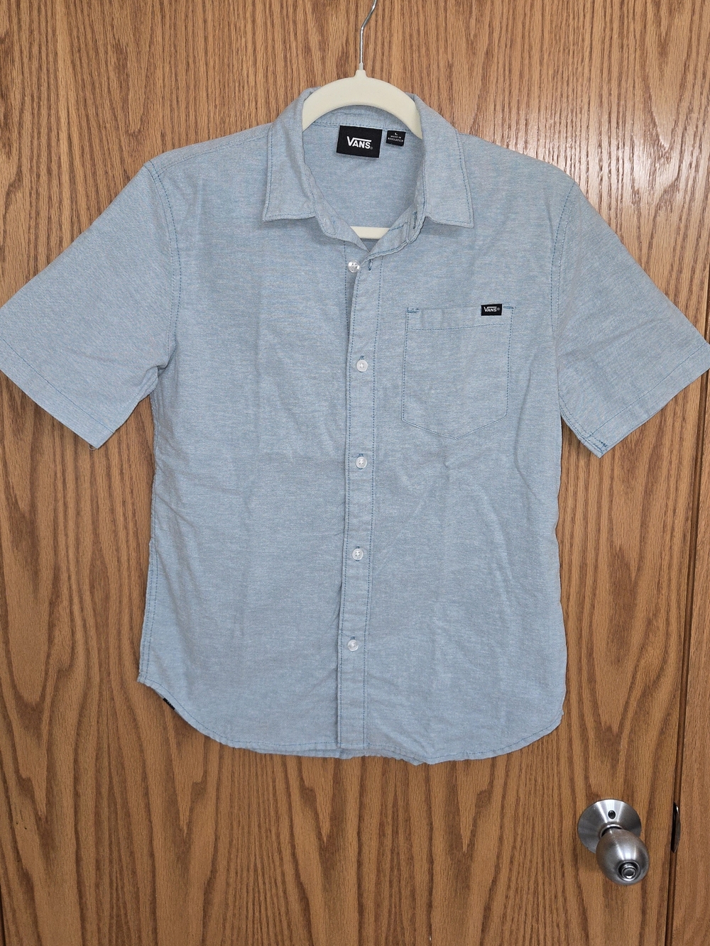 Vans Youth Size Large Light Blue Short Sleeve Button-Down Shirt